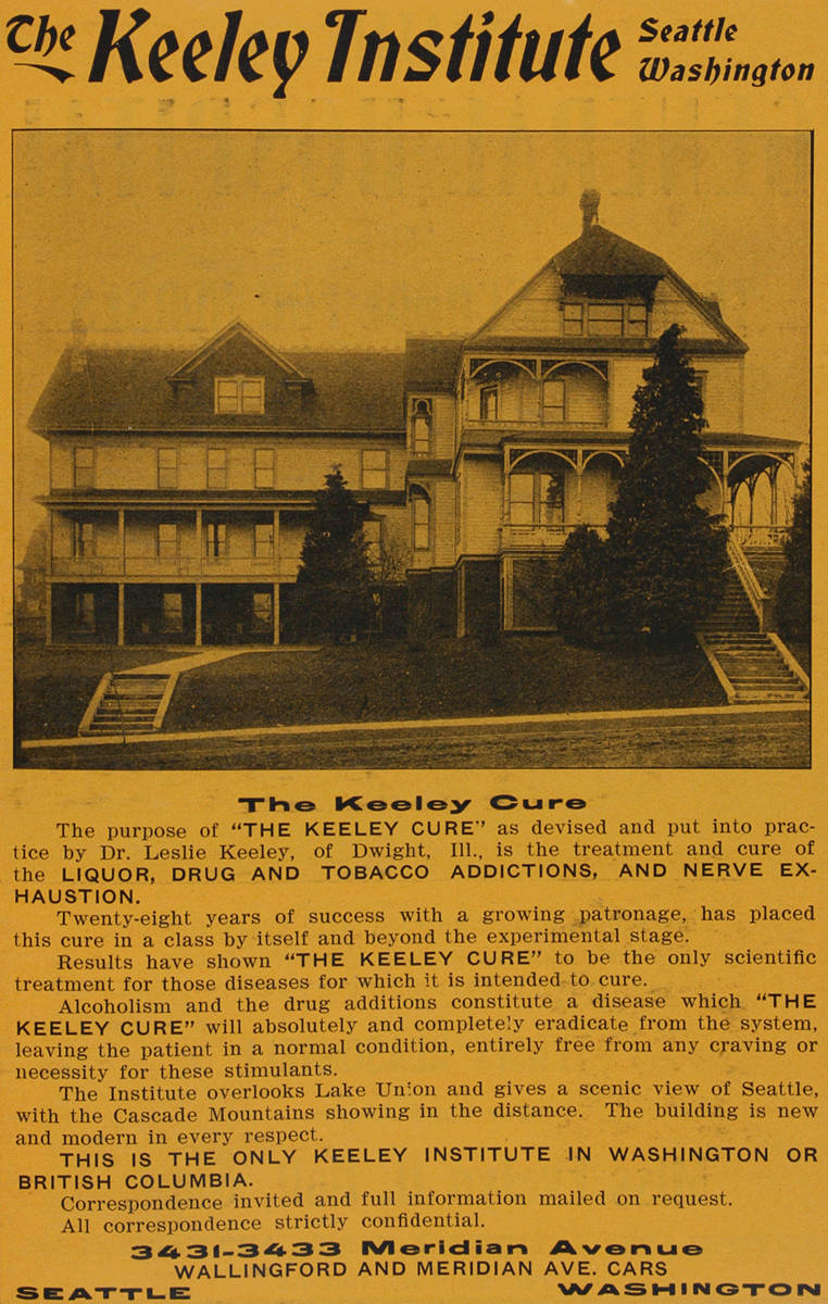 A 1909 newspaper advertisement for the Keeley Cure for liquor and drug addictions, promising all correspondence strictly confidential.
