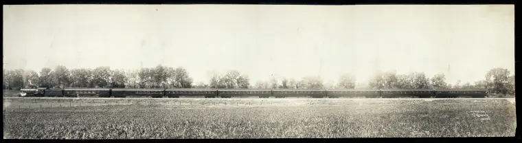 The Alton Limited train photographed in one exposure on the eight-foot plate, the whole train sharp from end to end.