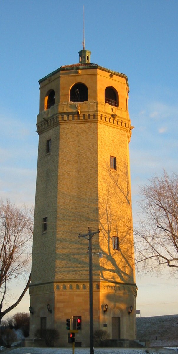 The stone Highland Park Water Tower in Saint Paul.