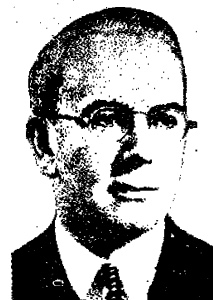 A 1944 newspaper portrait of Emmet Fox, a balding, bespectacled man in a suit and tie.