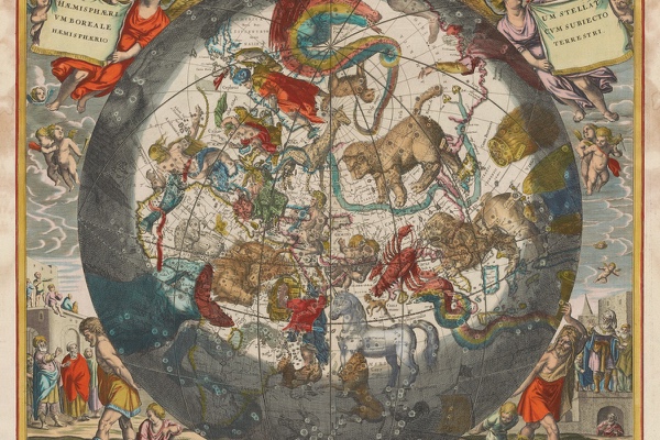 An old star chart of the zodiac, taken apart by real astronomy.